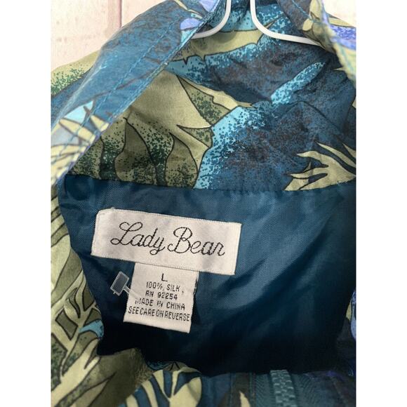 Vintage Lady Bear Womens Large L Jacket 100% Silk Floral Pattern 90s Full Zip‎ - Picture 3 of 4
